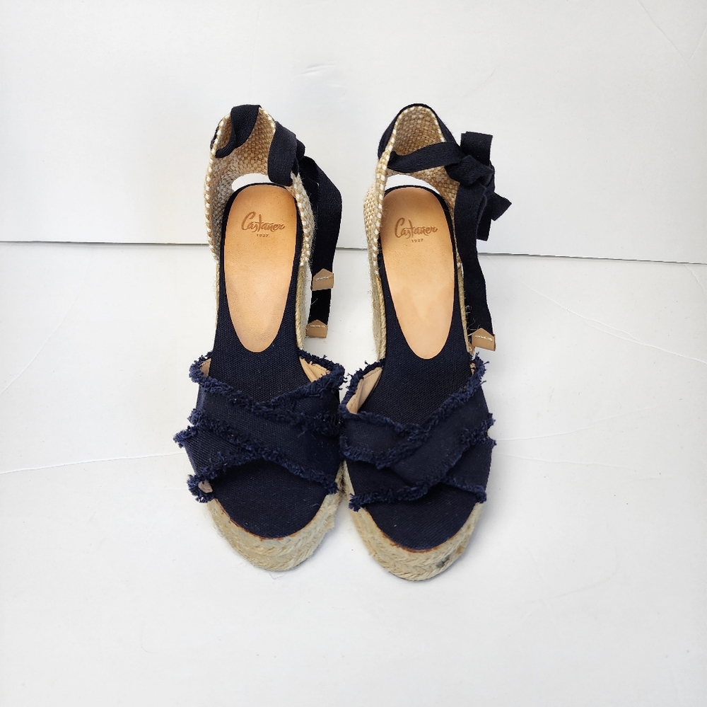 Castaner Black and Natural Espadrille Wedge Sandals
